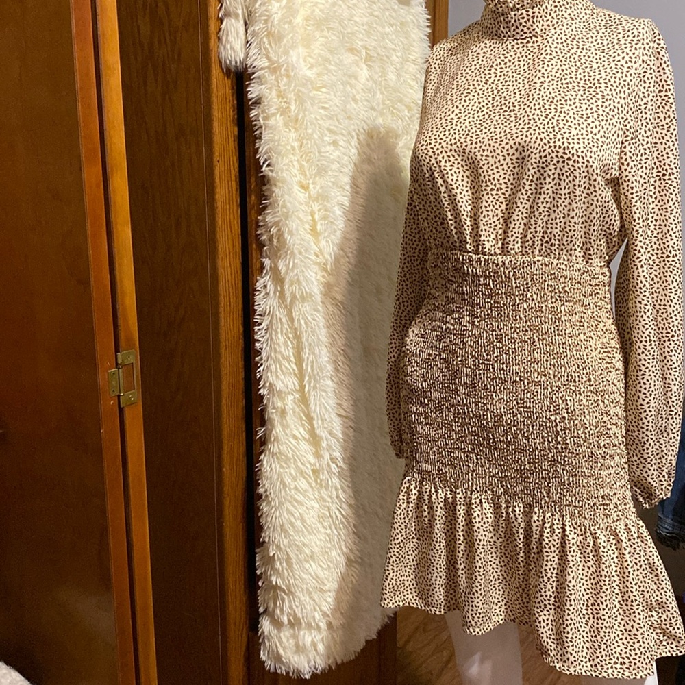 Long Sleeve Smocked Leopard Print Dress by SHEIN. Size 2.